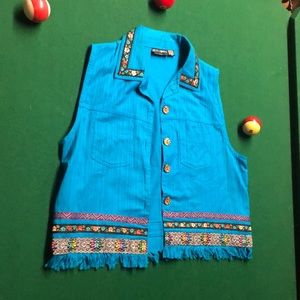 Vintage Shelly and Arnold blue floral vest